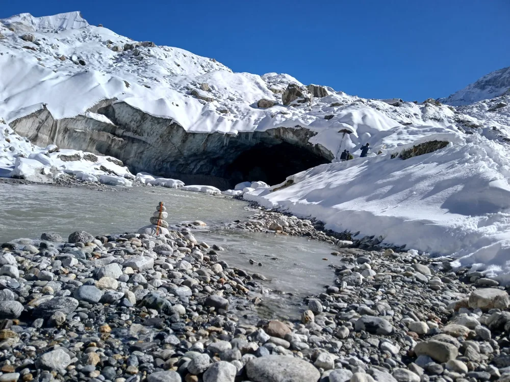Gaumukh Glacier Snout & Stone Cairn Shrine (Source of Ganga)